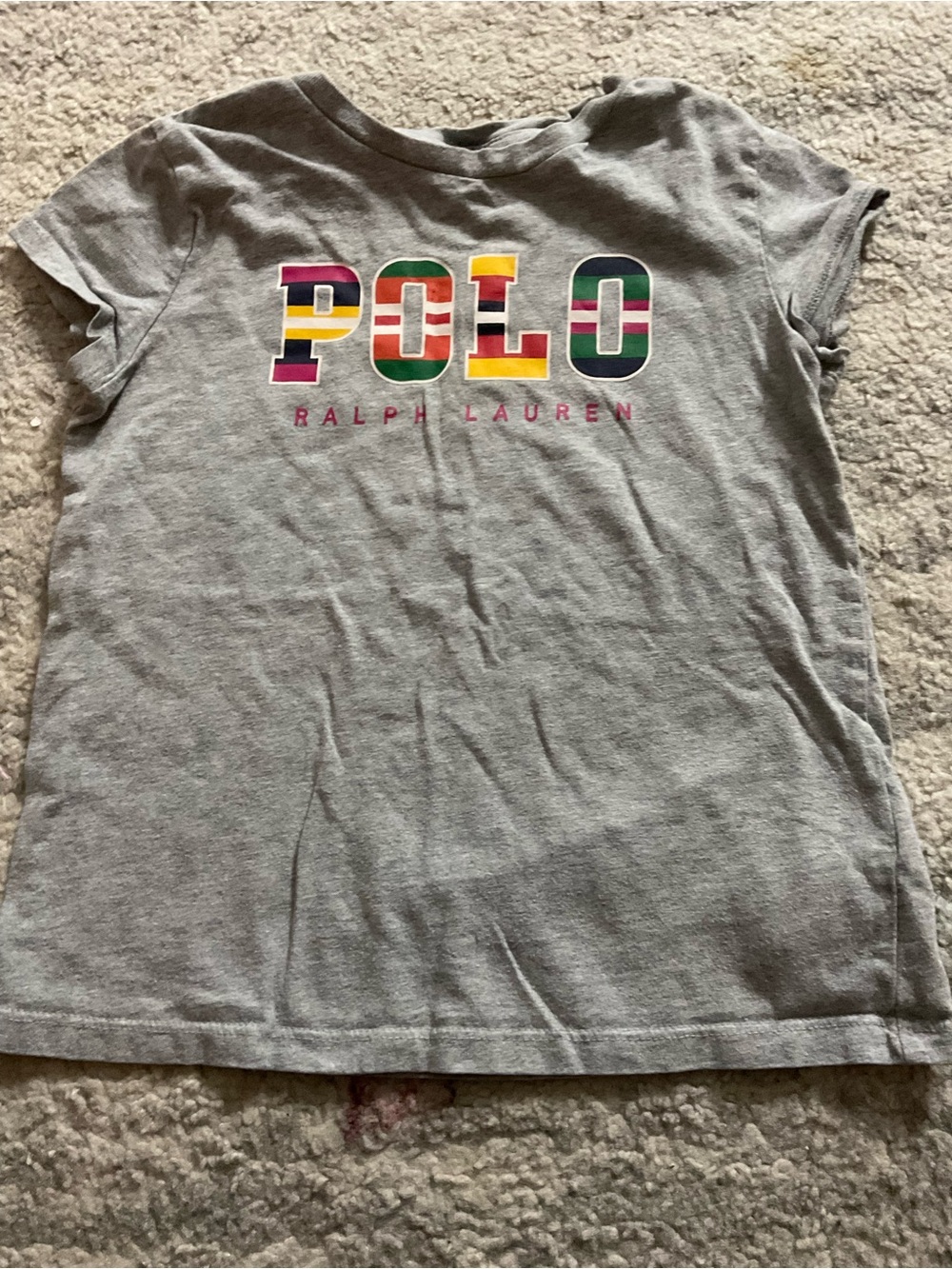 Polo by Ralph Lauren Girls' Gray Tee with Rainbow Striped Logo